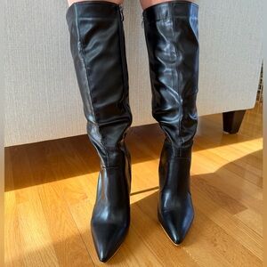 Black Knee-High Pointed Toe Women's Boots Size 39